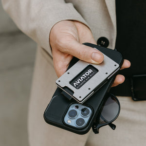Brushed Silver | Slide Wallet + Carbon Fiber Cash Clip
