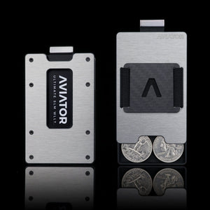 Brushed Silver | Slide Wallet + Carbon Fiber Cash Clip