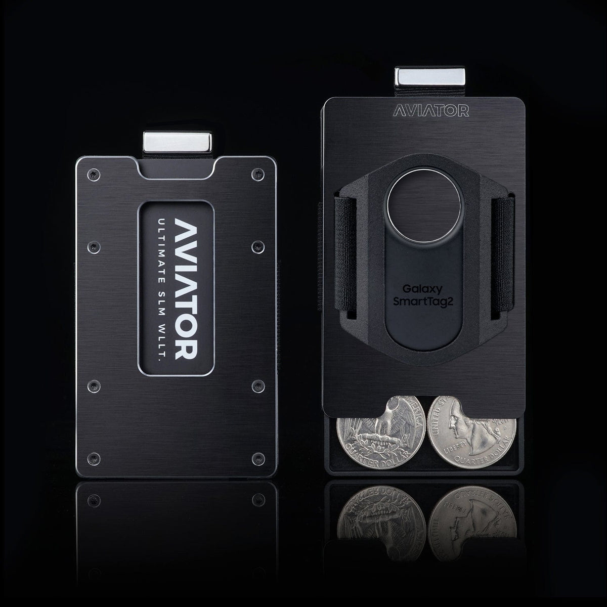 Brushed Black | Slide Wallet + 3D printed Samsung Galaxy SmartTag2 Holder