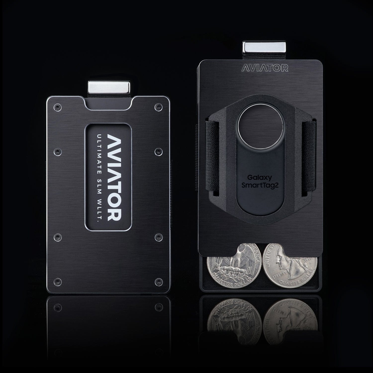 Brushed Black | Slide Wallet + 3D printed Samsung Galaxy SmartTag2 Holder