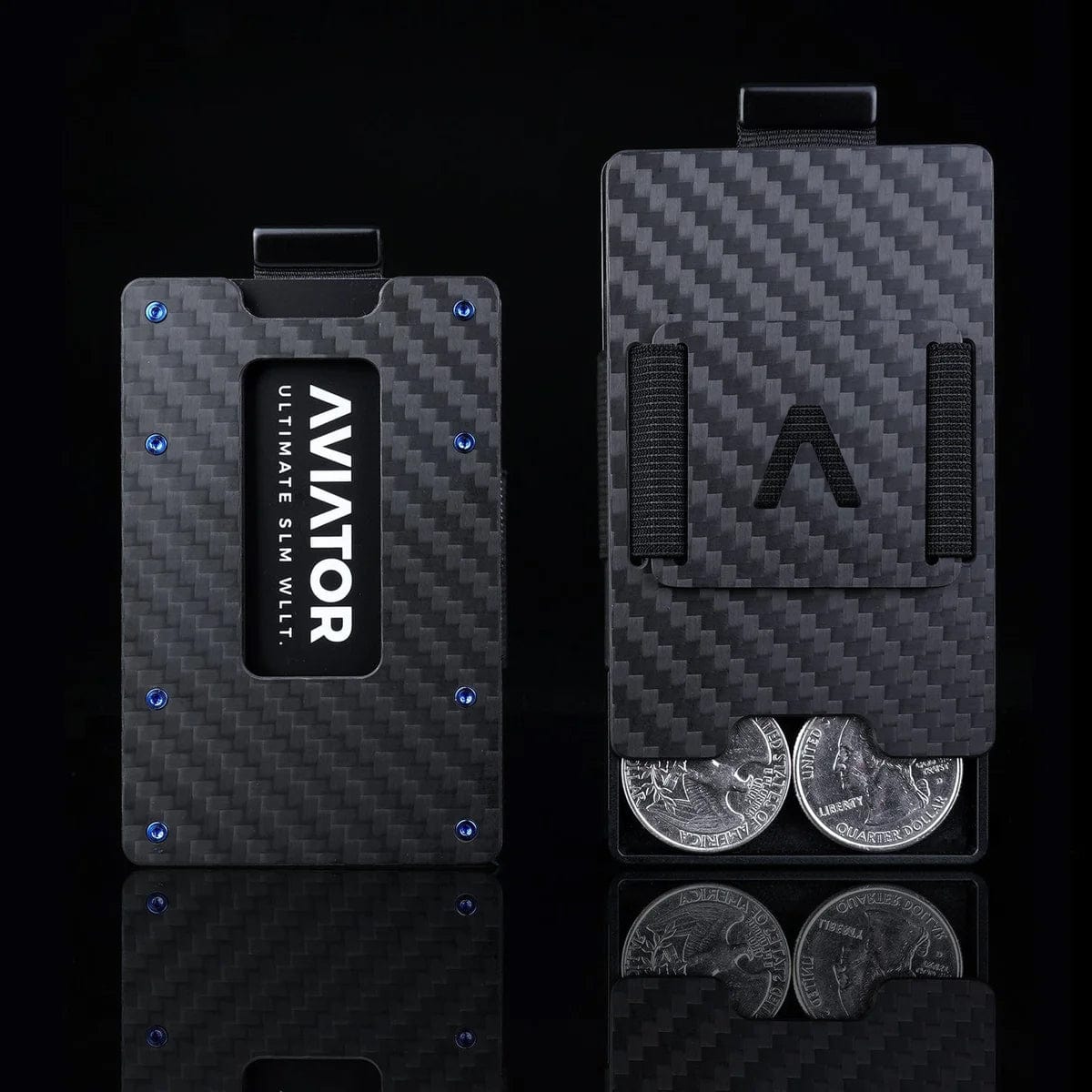 Carbon Fiber | Slide Wallet + Carbon Fiber Cash Clip + Titanium Screws Blue