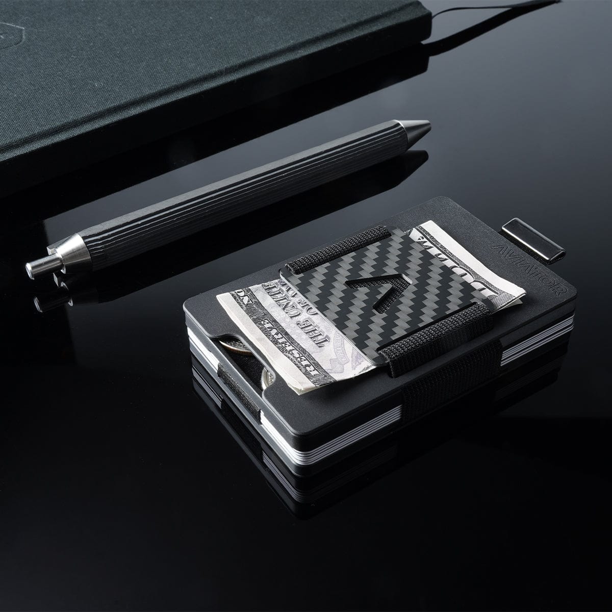NOT FLAW[LESS] Outlet | Pure Black Metal Slim Wallet - AVIATOR by