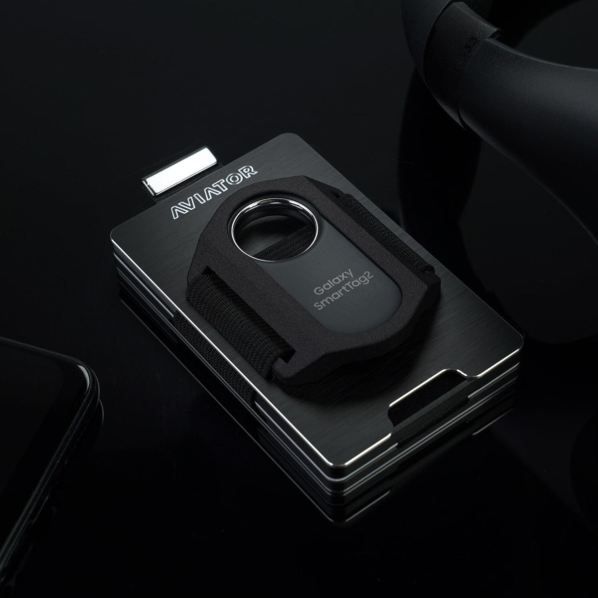 Brushed Black | Slide Wallet + 3D printed Samsung Galaxy SmartTag2 Holder