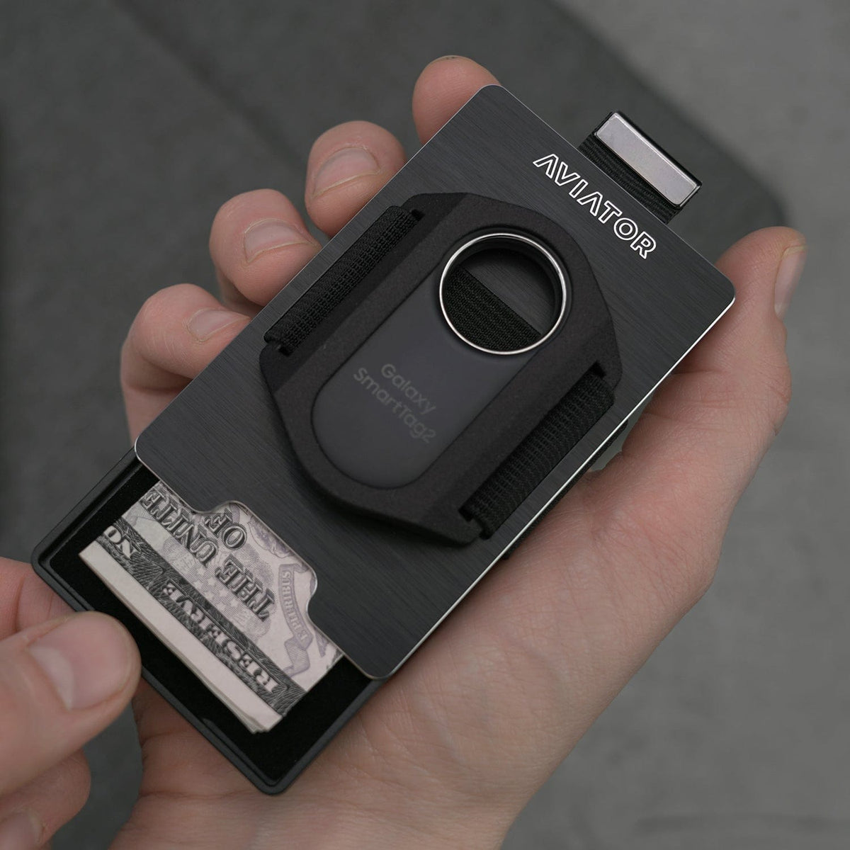 Brushed Black | Slide Wallet + 3D printed Samsung Galaxy SmartTag2 Holder