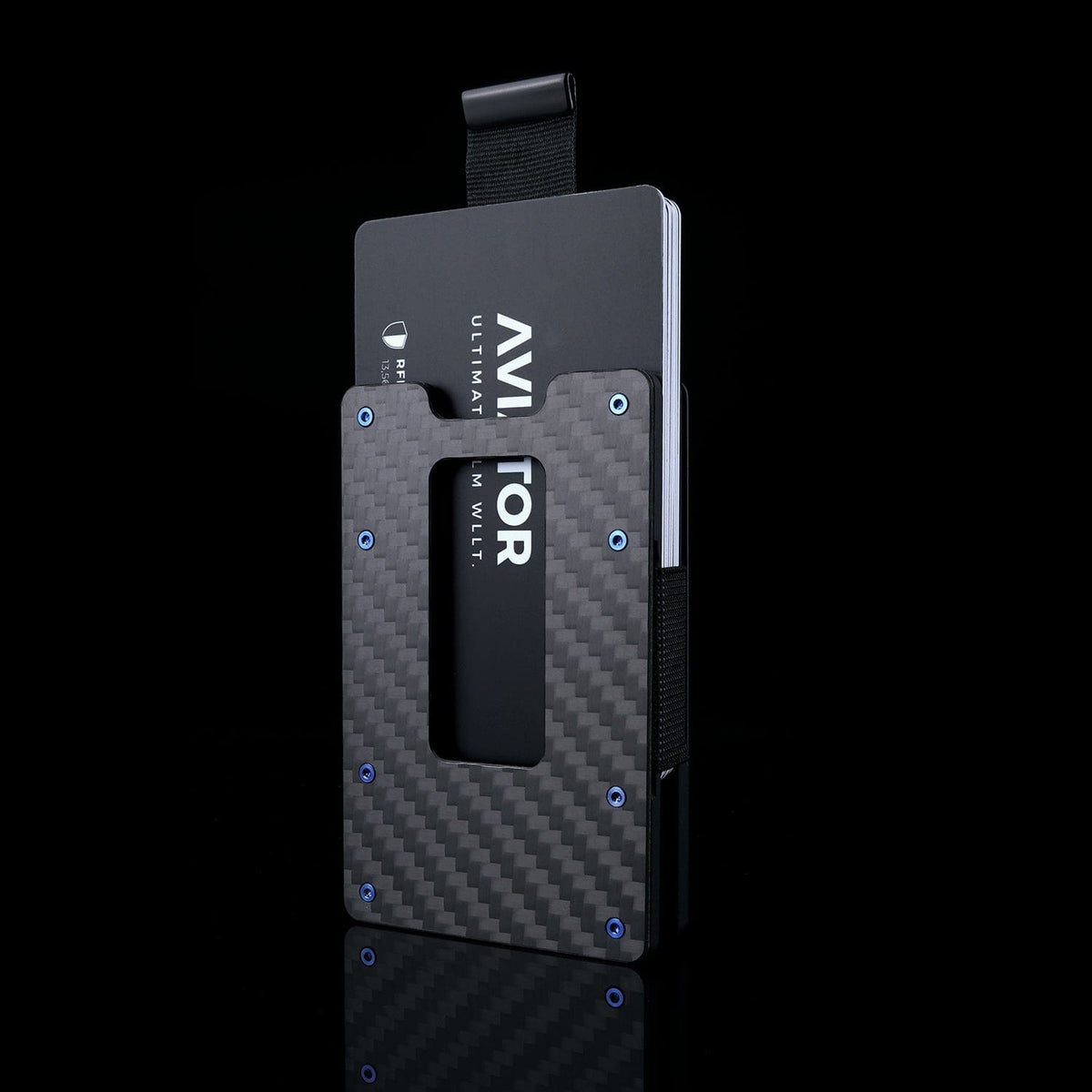 Carbon Fiber | Slide Wallet + Carbon Fiber Cash Clip + Titanium Screws Blue