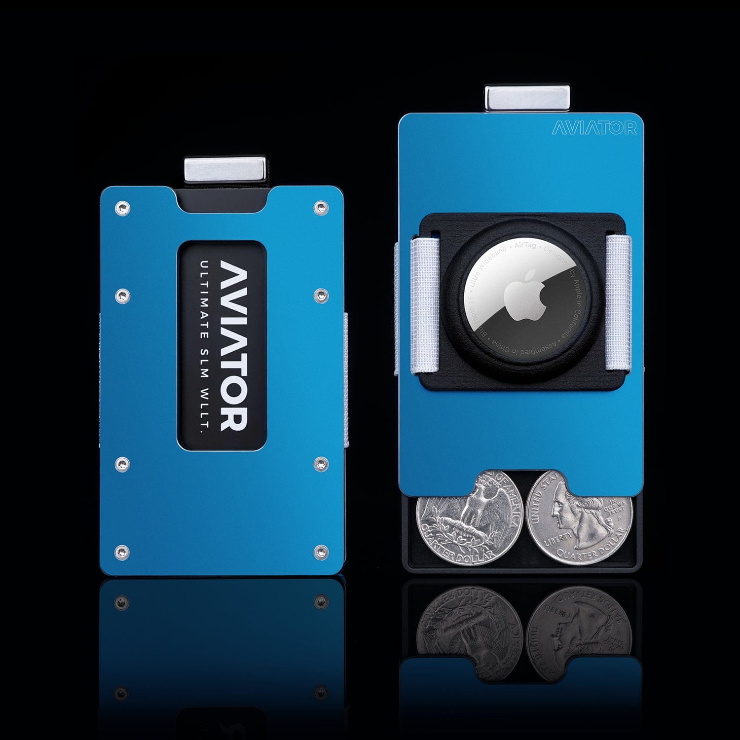 Galactic Blue | Slide Wallet with Silver Screws + 3D printed AirTag Holder