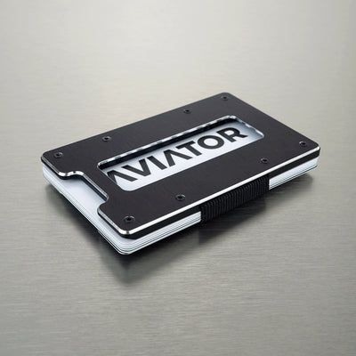 AVIATOR Slide Brushed Black Metallic Ultra Slim Wallet